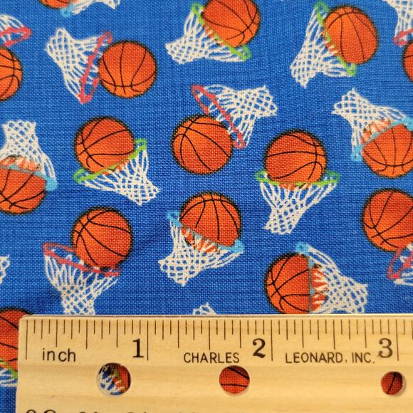 Basketball Fabric 30x44 Hi-Fashion Cotton Sports Balls Hoops Blue Quilting Craft - Picture 9 of 11